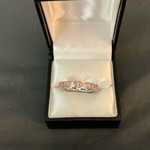 Pink and silver band ring